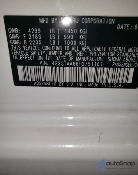 2017 Subaru Impreza из США, поврежденный, VIN 4S3GTAA66H3751161